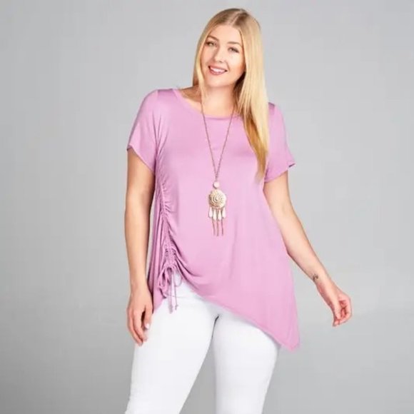 Made in USA Emerald Plus size Short sleeve Side Rouching Top 1X,2X,3X - Picture 1 of 3